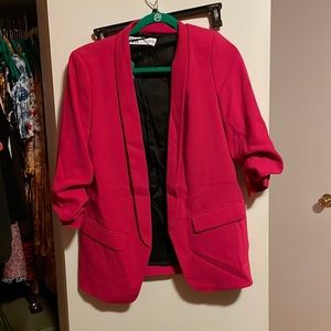 Zara Three-Quarter Scrunch Sleeve Blazer in Pink